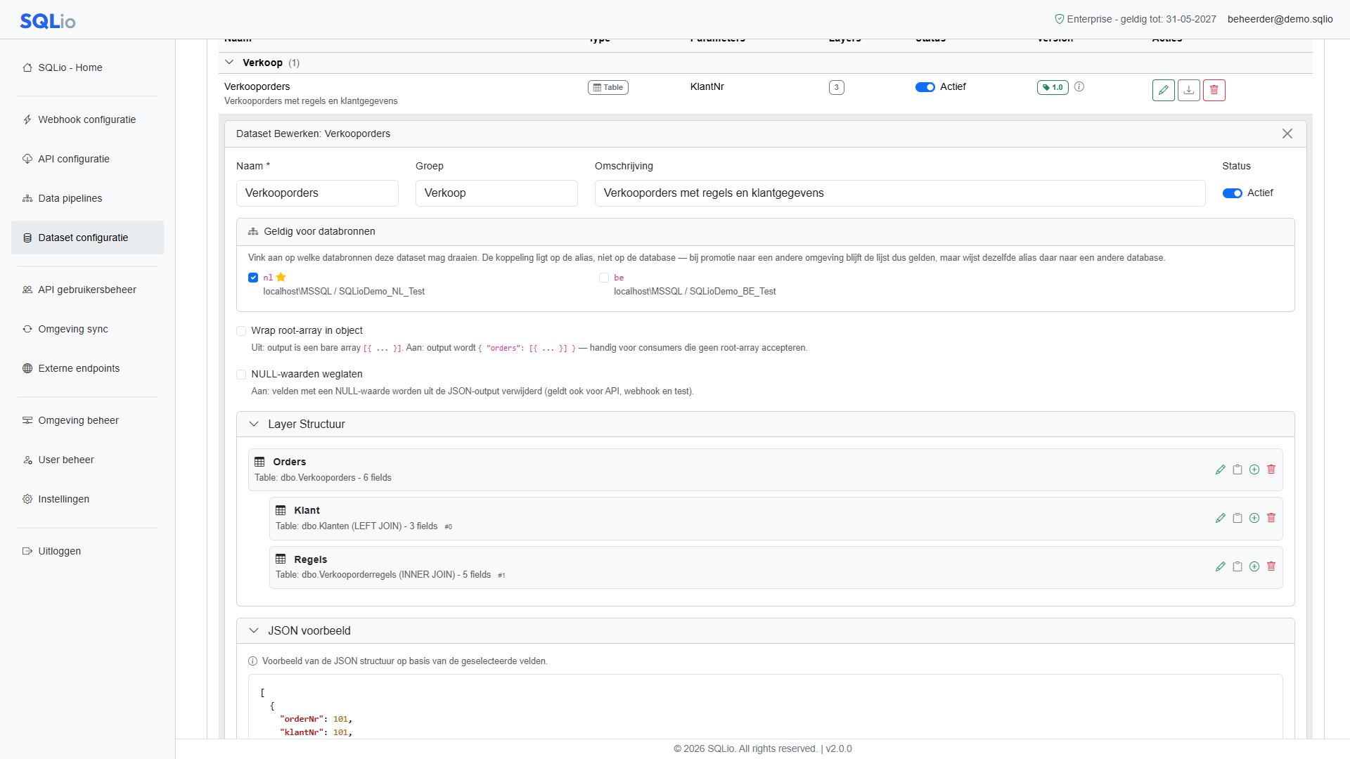 Layers van een dataset met het JSON-voorbeeld
