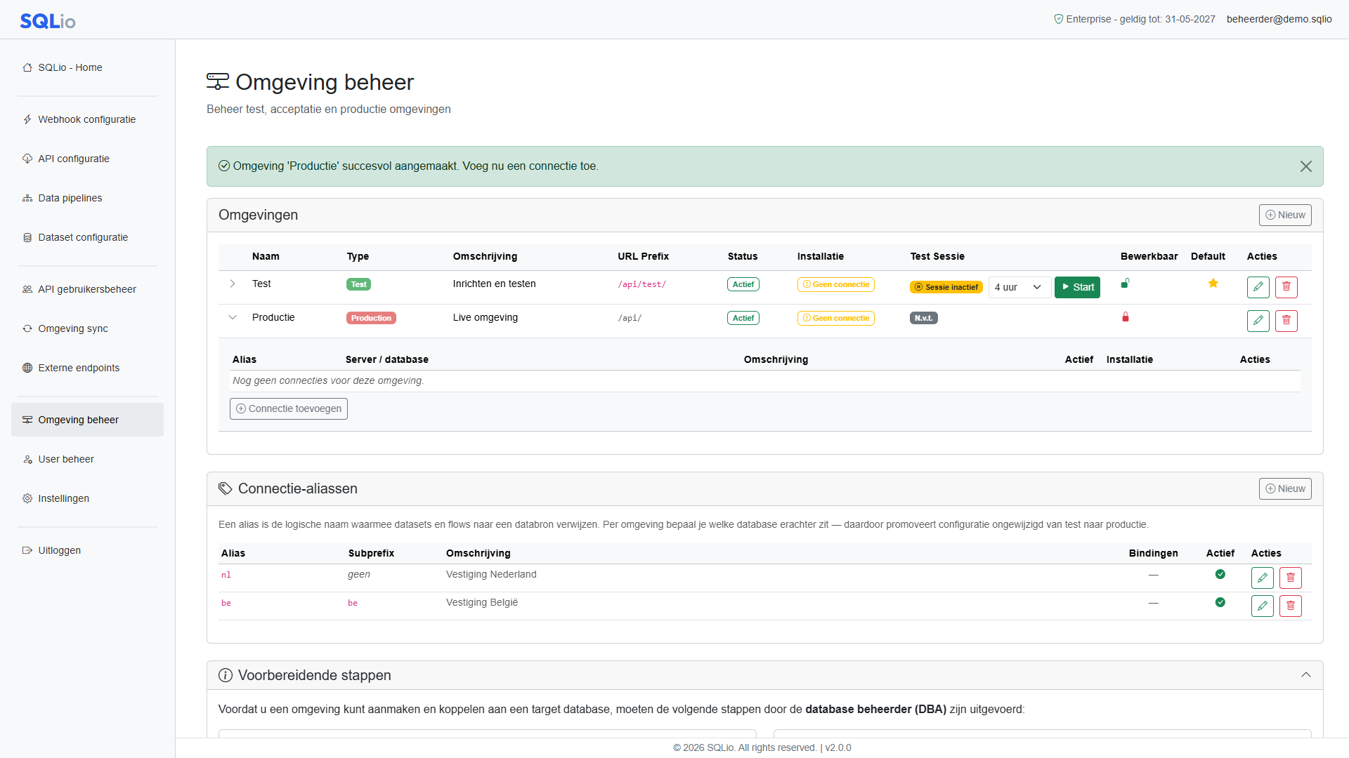 Omgevingen Test en Productie