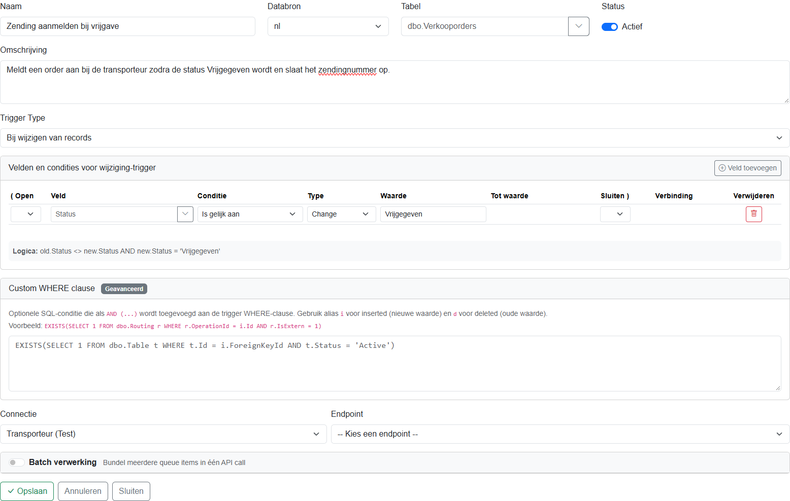 Trigger en voorwaarde van een webhook